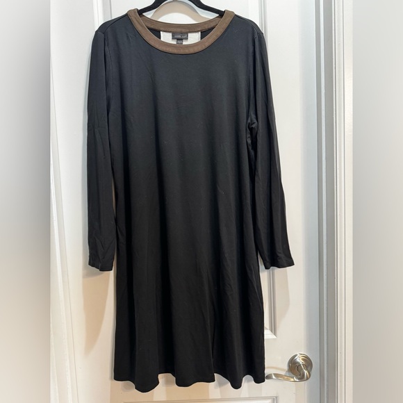 J Jill WeareverCollection Black Brown Edging LongSleeve Round Neck Dress Large - Picture 1 of 8